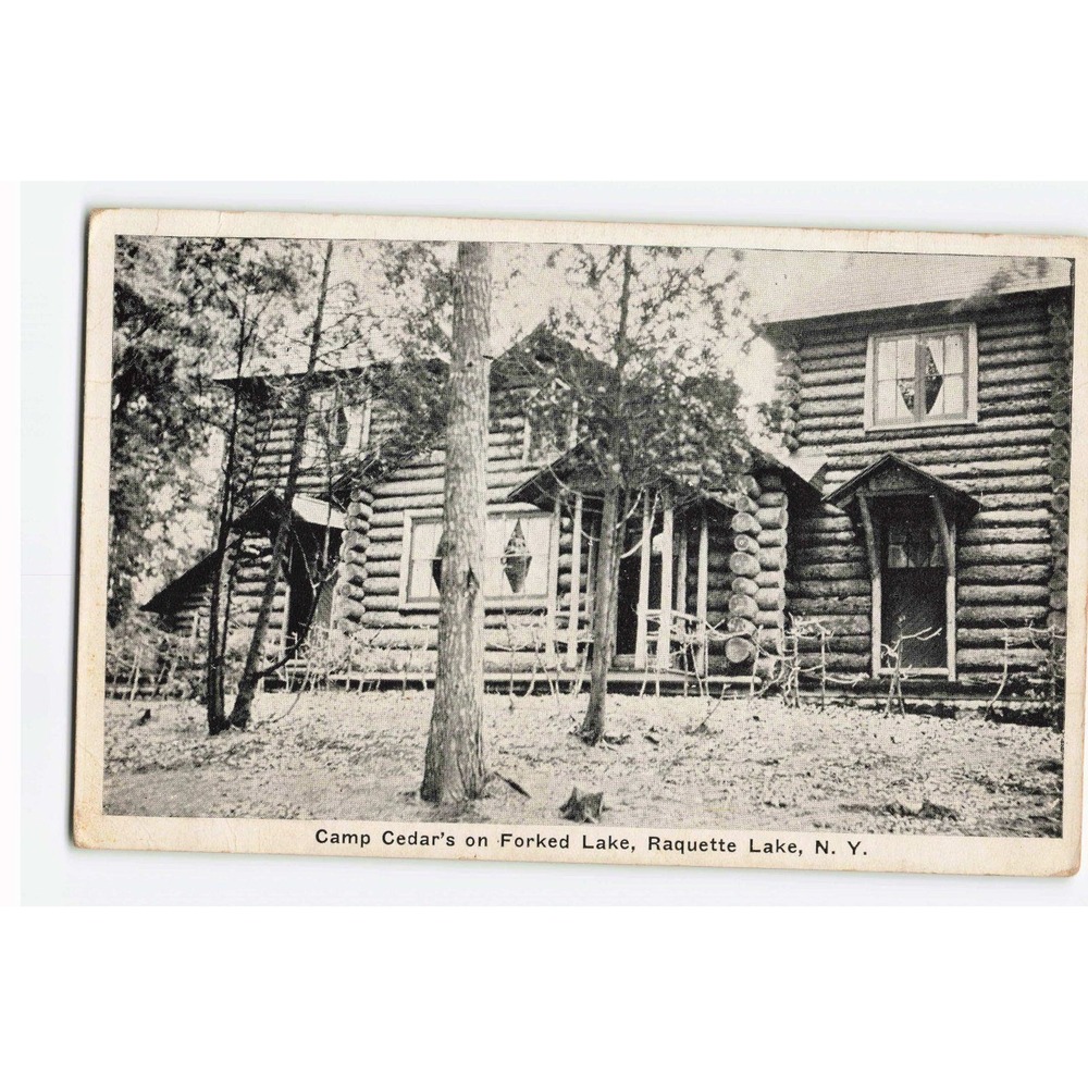 Vintage 1931 Camp Cedar's Forked Lake Raquette Lake NY Postcard RPPC Log Cabin